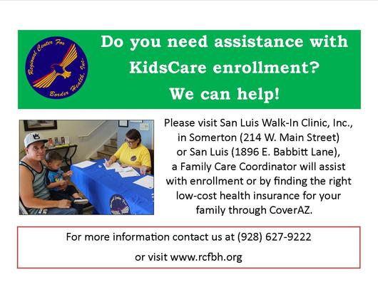 FREE KidsCare enrollment in San Luis Walk-In Clinic, Inc.