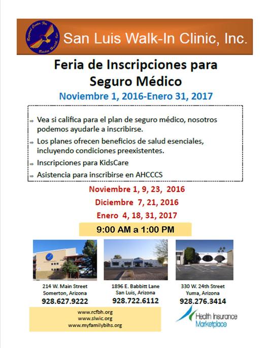 Feria de Inscripcion para Seguro Medico disponible en RCBH/SLWIC