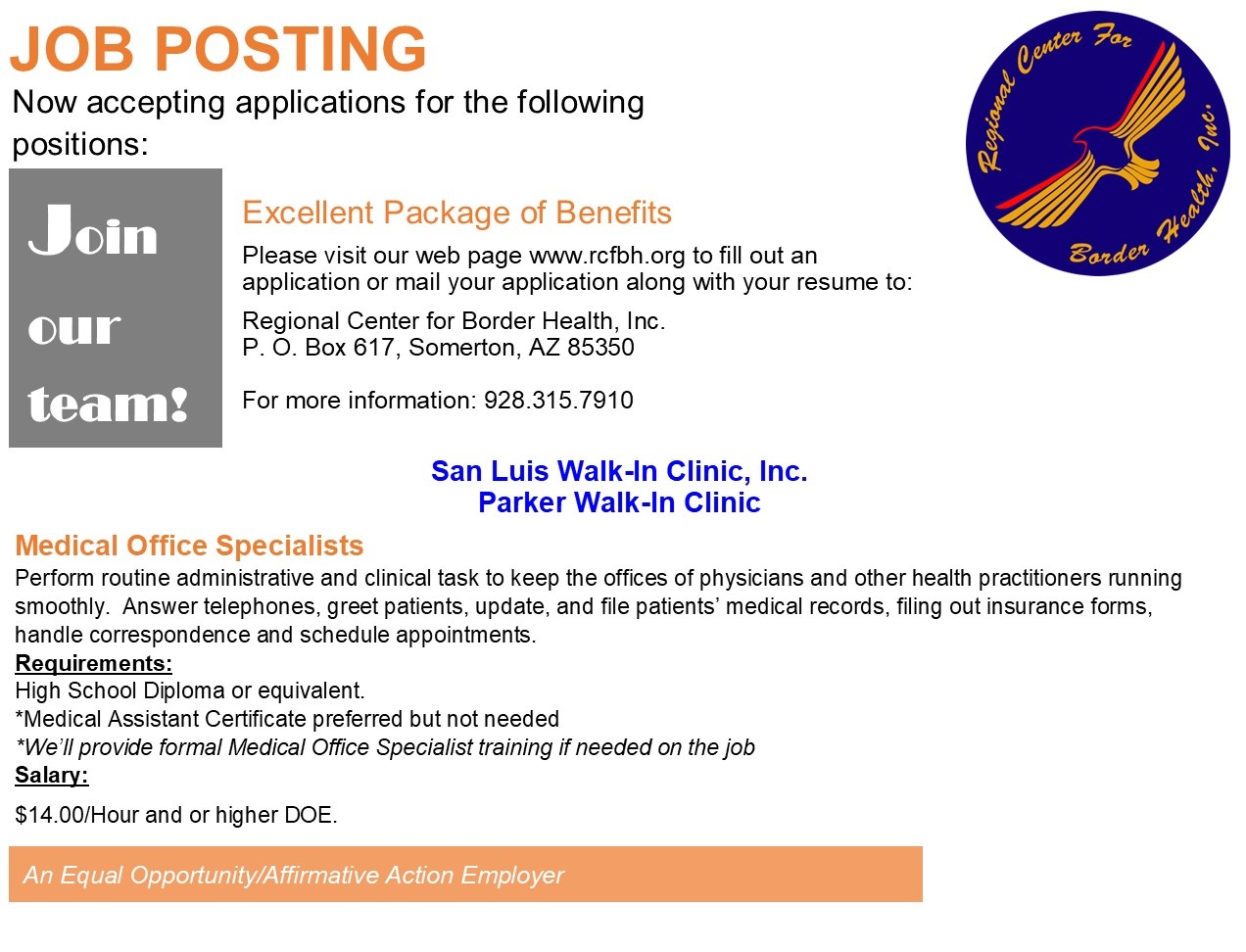 Job Opportunities Regional Center for Border Health, Inc.