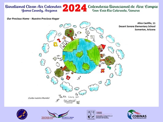 Se muestra la Portada del Calendario Binacional de Aire Limpio 2024 elaborado por estudiantes de educación regular